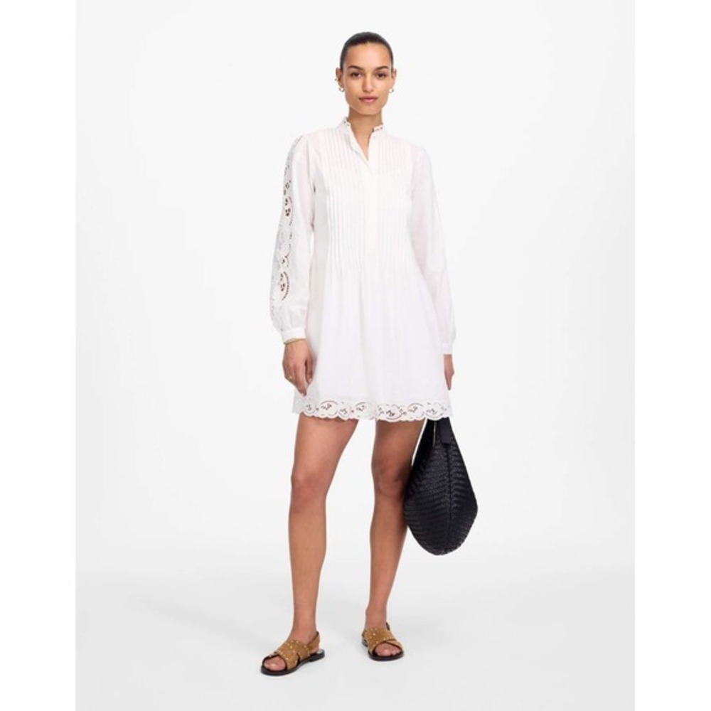 Madewell Pintucked Eyelet Mini Dress Lace Womens XS White Long Sleeve NU568 - Picture 13 of 13